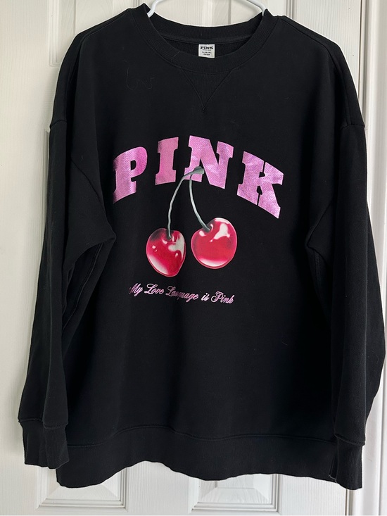 PINK Victoria's Secret Tops - Victoria's Secret PINK Campus Fleece™ Oversized Crew Sweatshirt in Pure Black XL